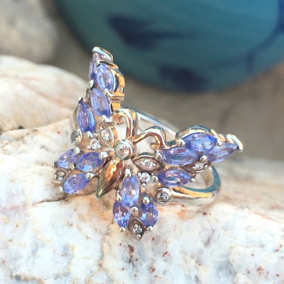Tanzanite Butterfly Ring .925 Sterling Silver Genuine Gemstones Limited Edition - Picture 1 of 16
